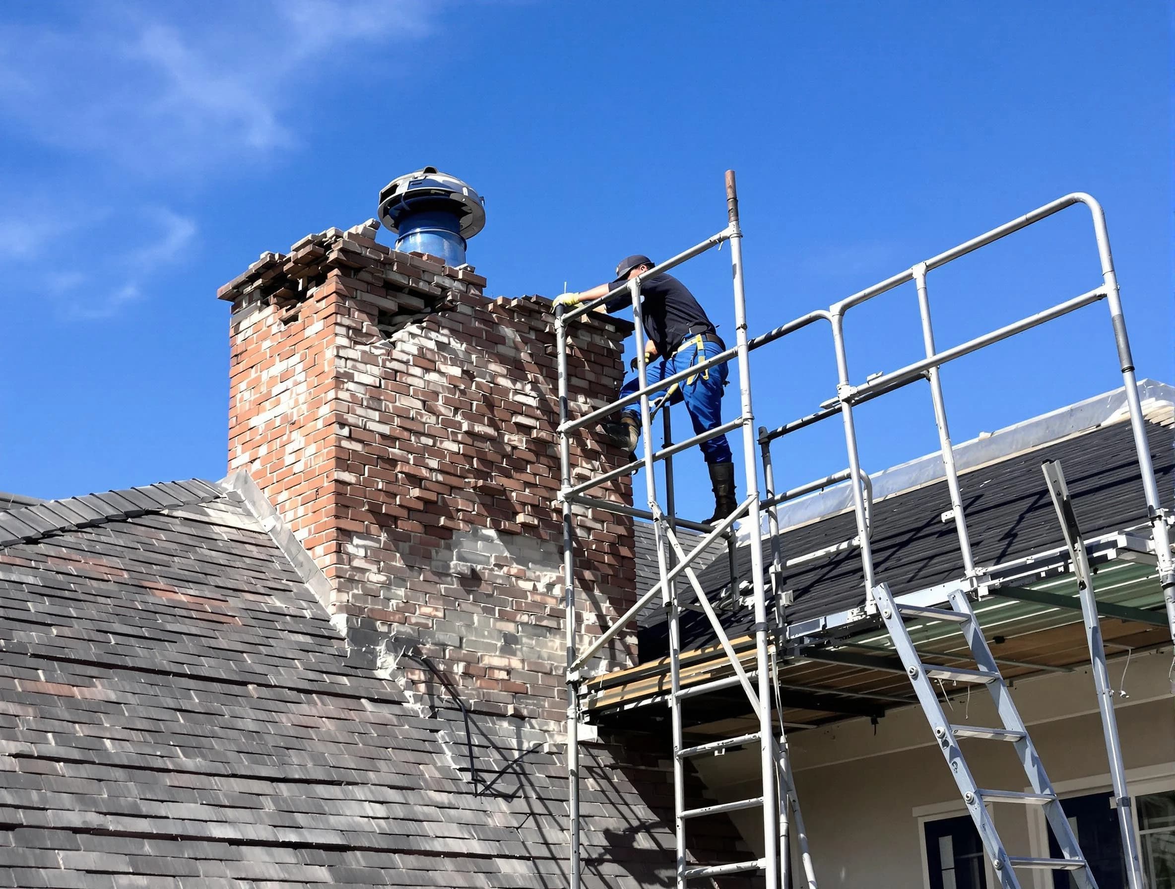Rebuilding a chimney structure by White Oak Chimney Sweep in White Oak, PA