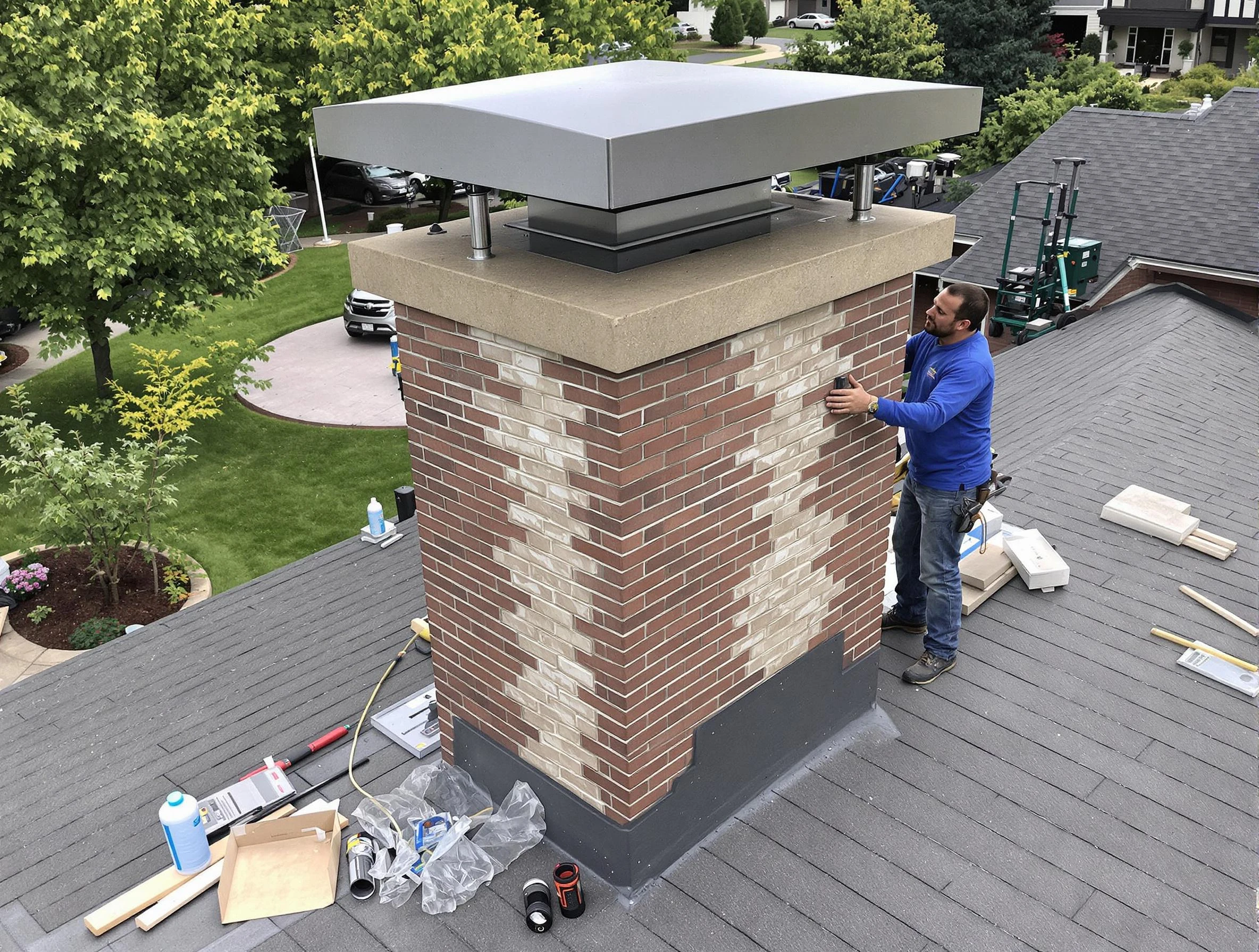 White Oak Chimney Sweep team working on a custom chimney remodel in White Oak, PA