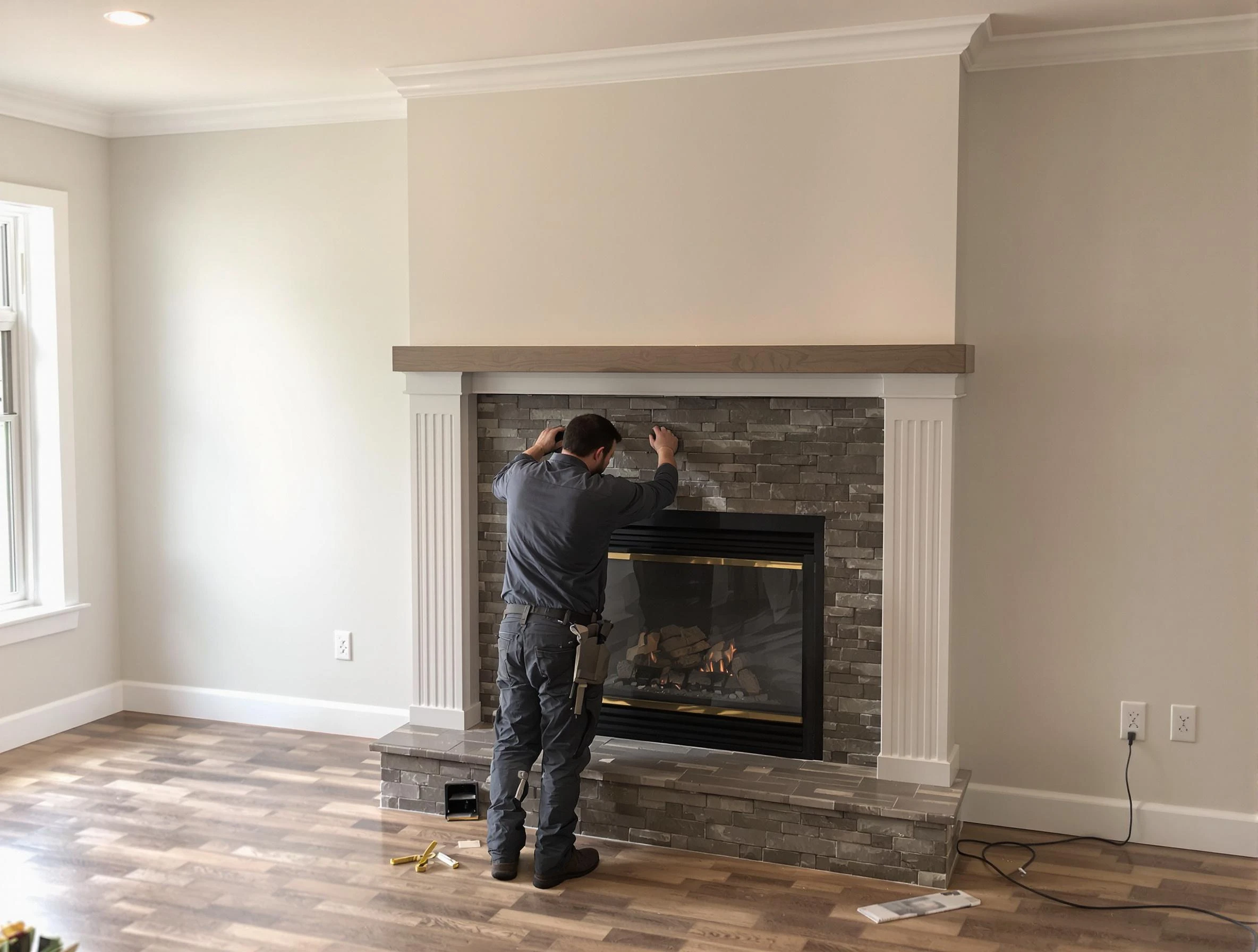 White Oak Chimney Sweep finishing a custom fireplace install in White Oak, PA